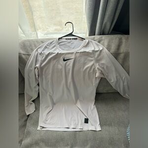 Nike White Long-Sleeve Training Top with Black Swoosh